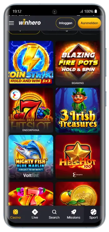Winhero Casino — Populaire Gokkasten Winhero Casino mobiele app met populaire gokkasten zoals Blazing Fire Pots, 3 Irish Treasures en Hell Hot 100